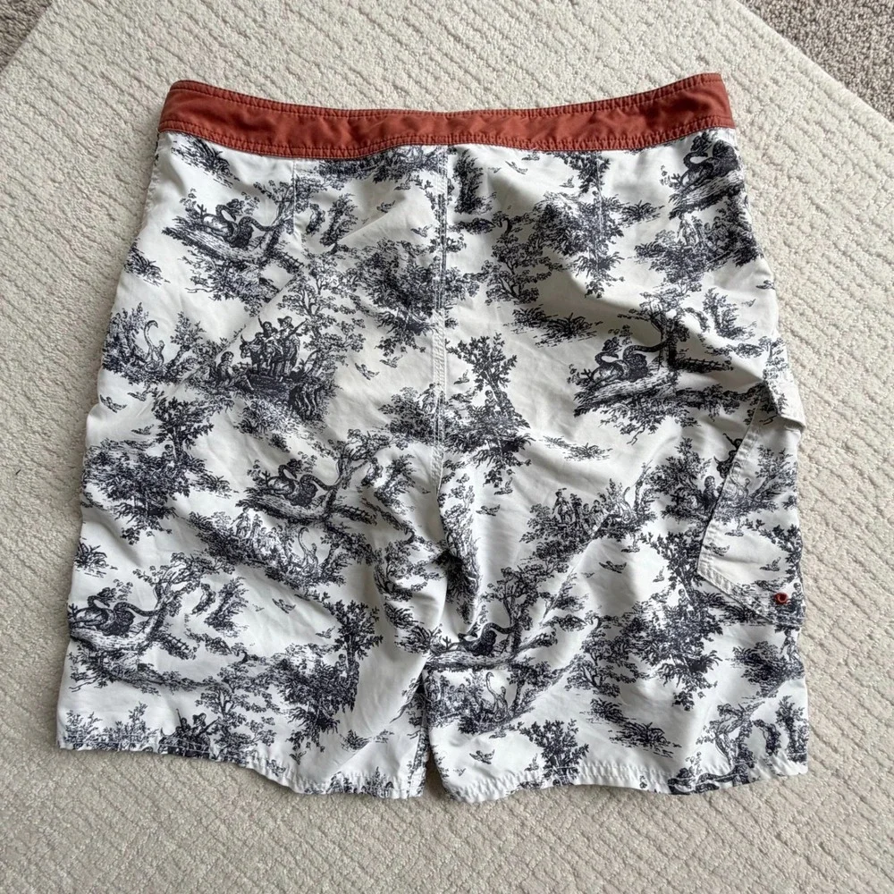 Analog Mens Board Shorts Toile Print Swim Trunks White Black Rust Size 36M Beach